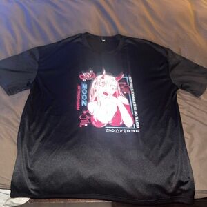 Mens large Black Graphic T-Shirt with Anime Design